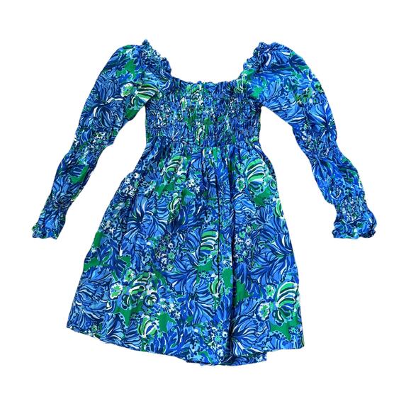 Lilly Pulitzer Smocked Mini Dress Blue Green - Picture 4 of 14